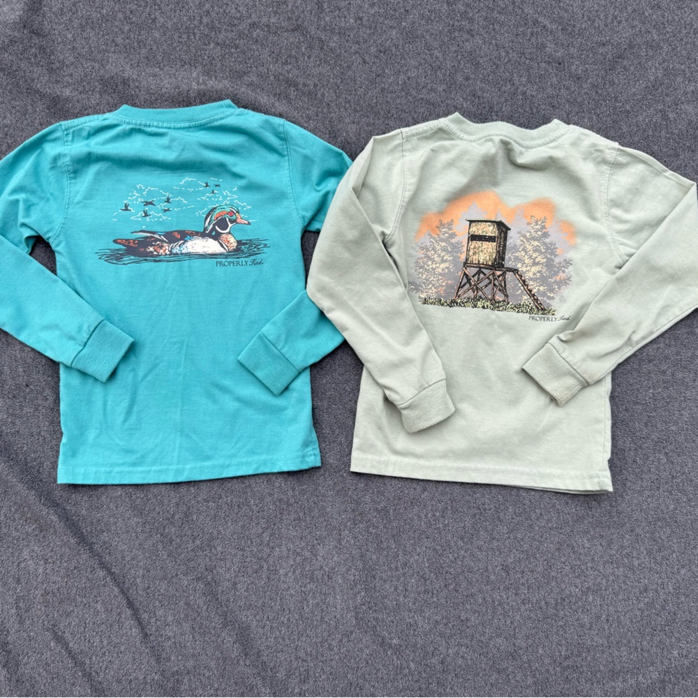 Youth Long Sleeve Tees in Teal and Light Green